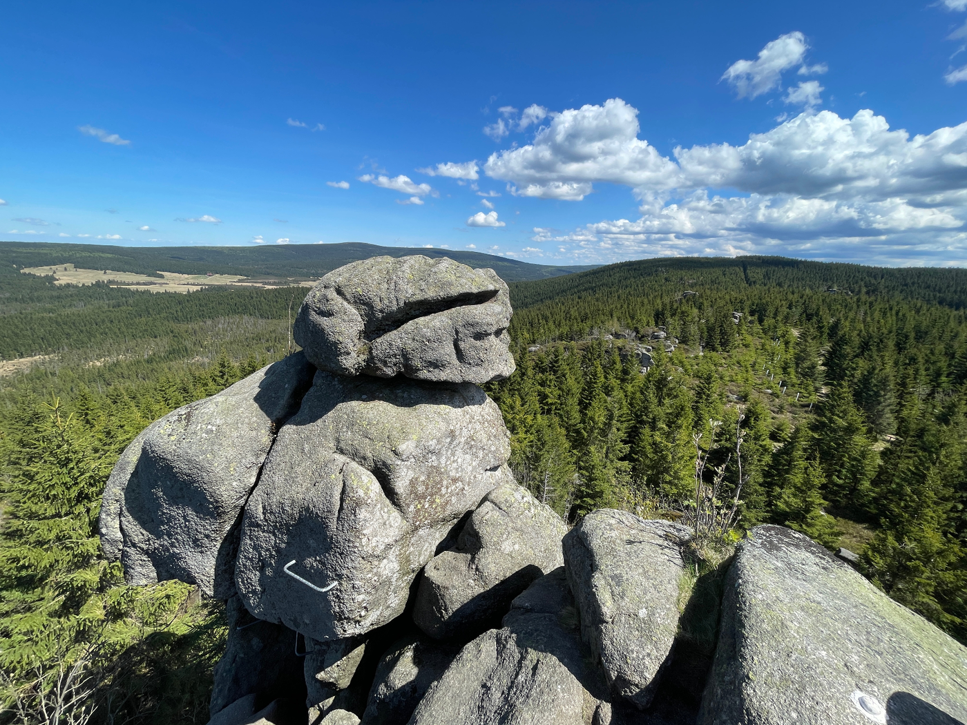 Hikers on mountain ridge
