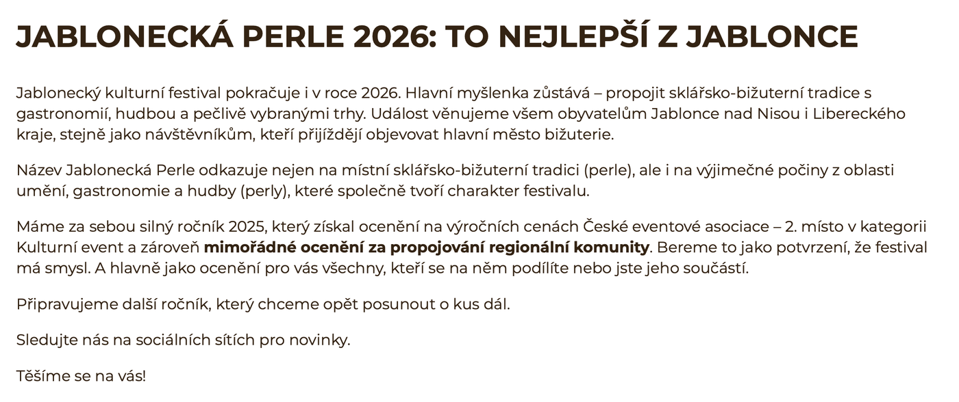 Festival Jablonecká perle už se třpytí a blýská za dveřmi :-)